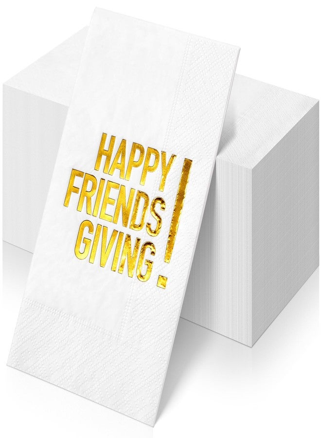 Hallswl 100pcs Friendsgiving Cocktail Napkins,Disposable Napkins with Happy Friends Giving Gold Foiled,Fall Dinner Guest Paper Hand Towels for Autumn Harvest Thanksgiving Party Decorations,7.9 * 4.3inch - Image 1